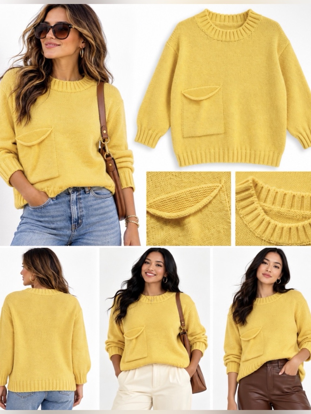 Cozy Oversized Yellow Sweater With Pocket